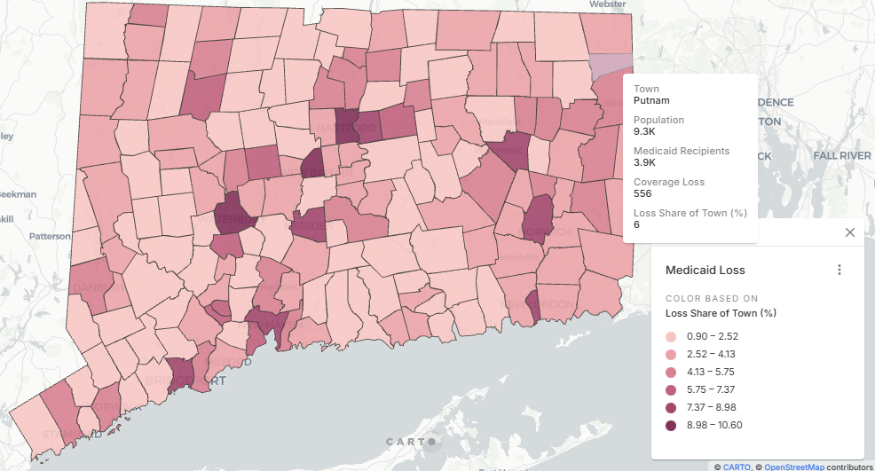 Medicaid Coverage Loss by Connecticut Town