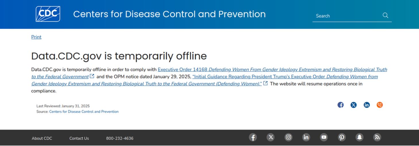 Screenshot of CDC website from January 31 940pm Screenshot of CDC website from January 31 940pm