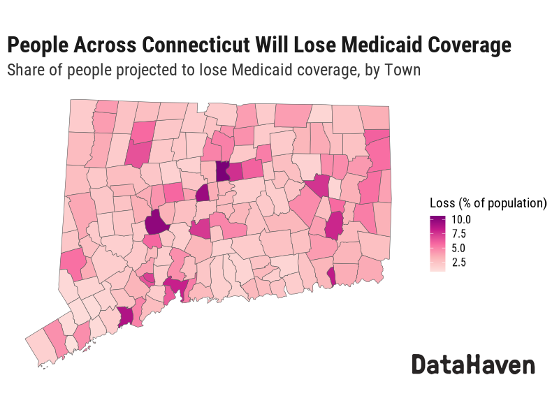 Medicaid Coverage Loss by Town As Share of Population