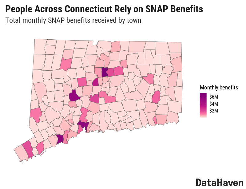 CT DataHaven estimates of SNAP total benefits by town